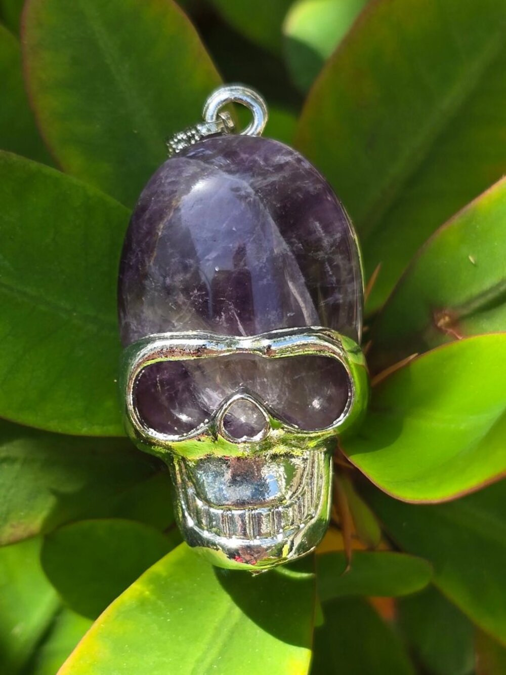 Hand Crafted ✦ Amethyst Stainless Steel Skull Pendant ✦ Gothic Purple Gemstone - Picture 4 of 6
